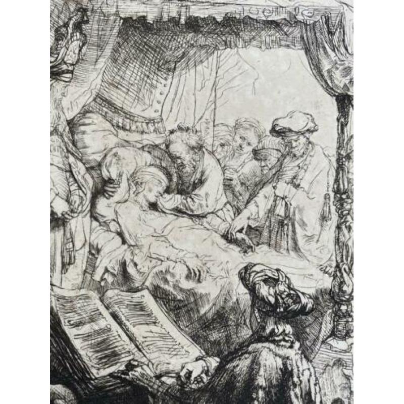 Antieke prent 1904 Rembrandt Het Sterfbed van Maria AFM vel
