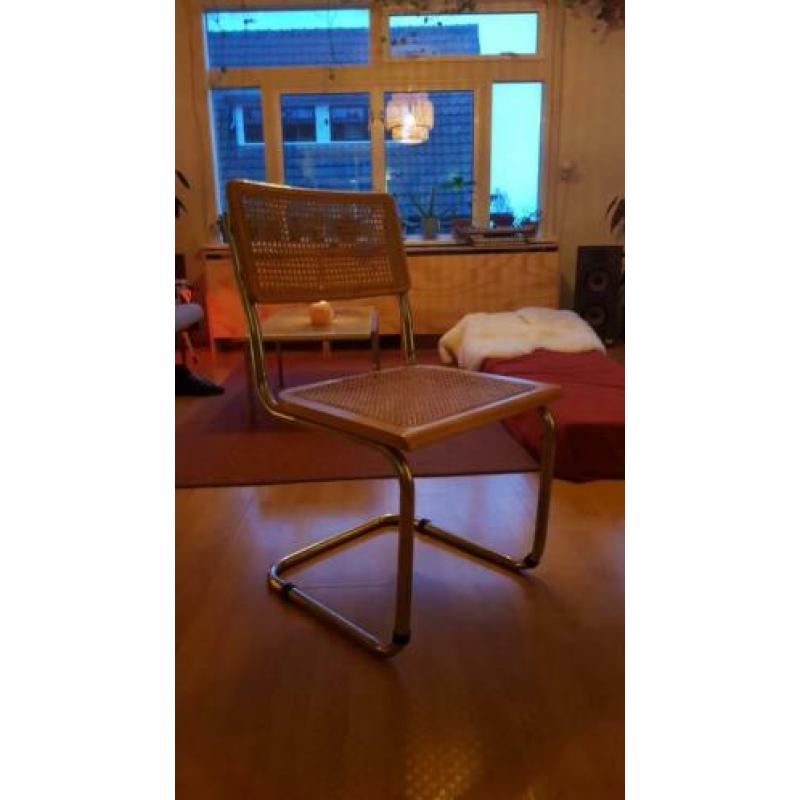Buisframe stoel chroom rotan hout