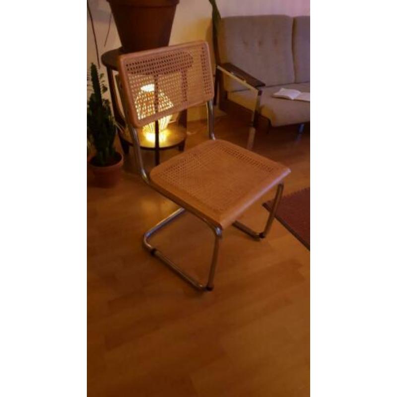 Buisframe stoel chroom rotan hout