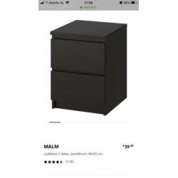 2x zwart/bruin nachtkastje malm Ikea