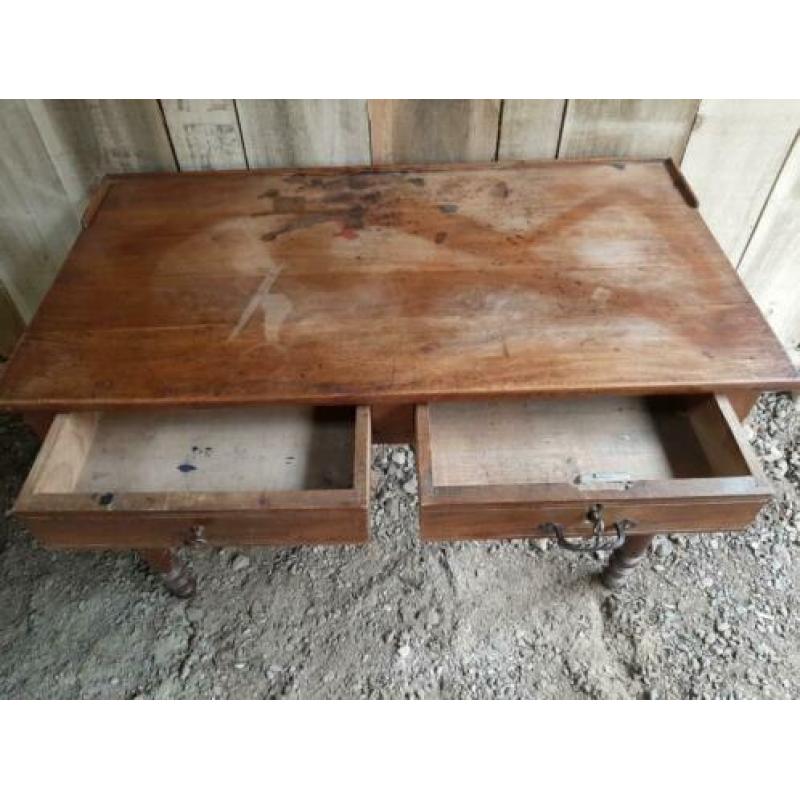 Mooie Antieke sidetable bureau tafel met 2 lade eiken Frans