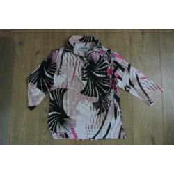 sensia shirtje 38 zwart met roze en beige met kraag knopen