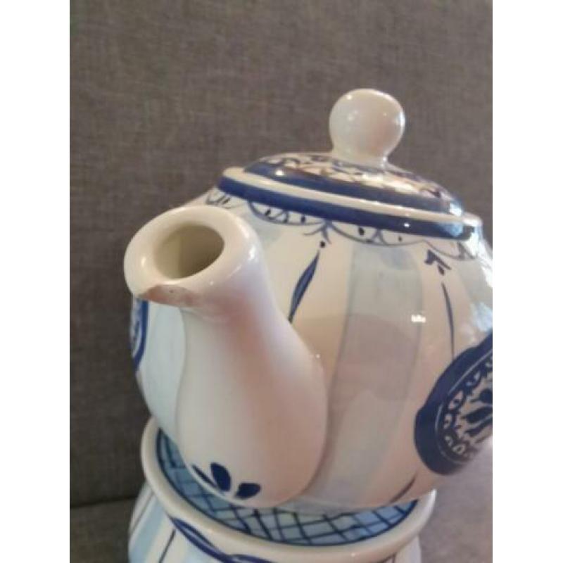 Blond amsterdam delftsblauw theepot met rechaud