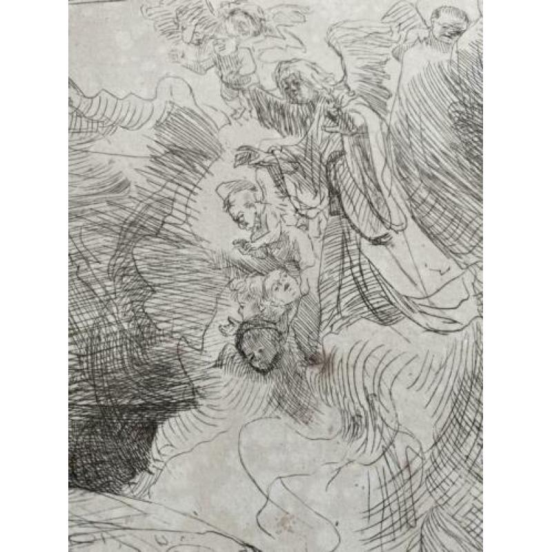Antieke prent 1904 Rembrandt Het Sterfbed van Maria AFM vel