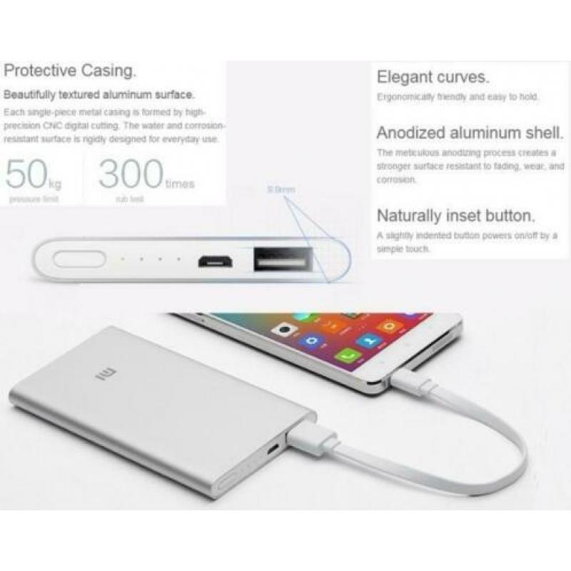 Xiaomi Mi Power Bank 5000mAh 2.1A 9.9mm ultra dun zilver ori