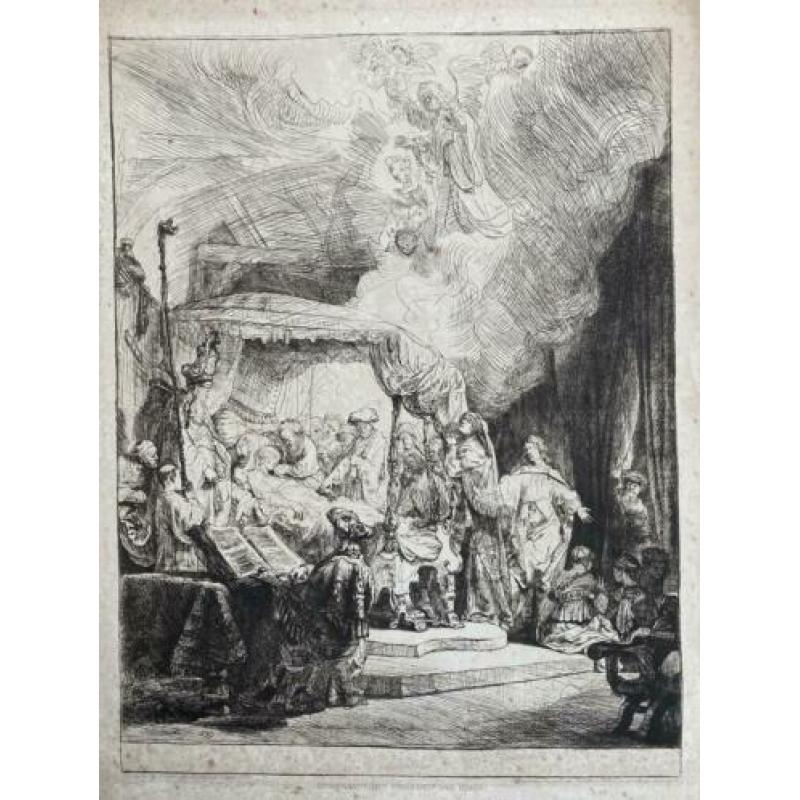 Antieke prent 1904 Rembrandt Het Sterfbed van Maria AFM vel