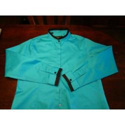 GAZOIL turquoise blouse met zwarte bewerkte boord