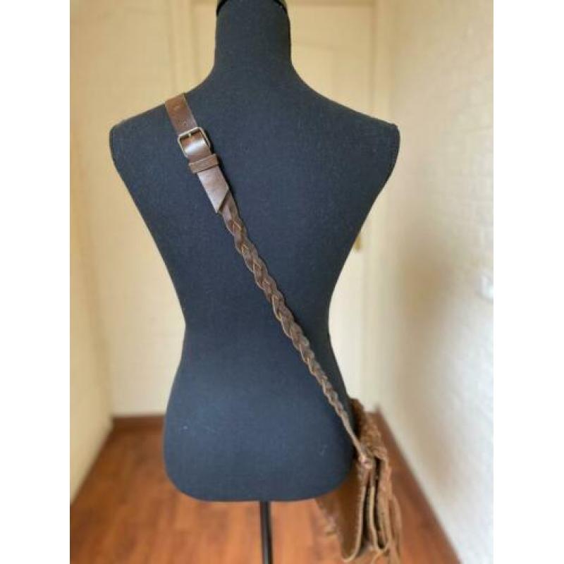 Leren tas met franjes crossbody hippie Ibiza boho bruin