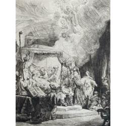 Antieke prent 1904 Rembrandt Het Sterfbed van Maria AFM vel