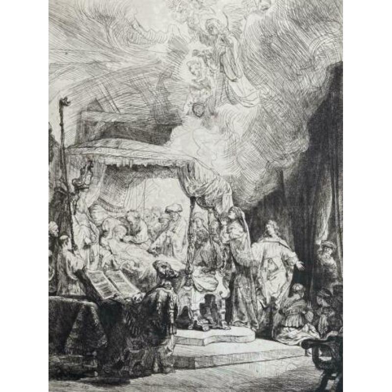 Antieke prent 1904 Rembrandt Het Sterfbed van Maria AFM vel