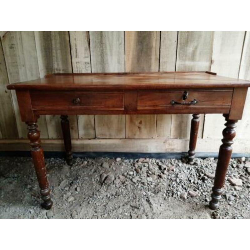 Mooie Antieke sidetable bureau tafel met 2 lade eiken Frans