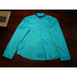 GAZOIL turquoise blouse met zwarte bewerkte boord