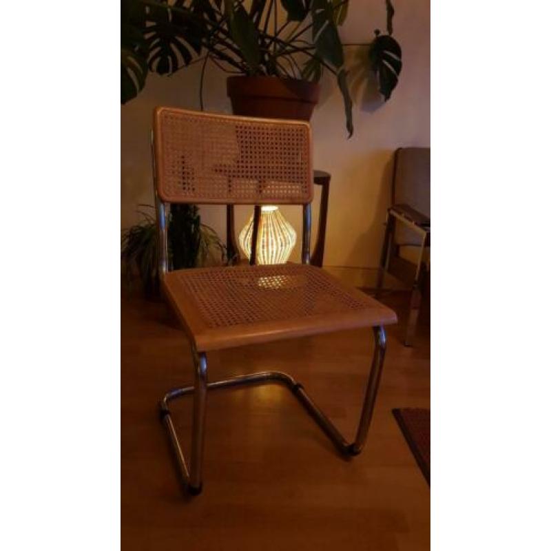 Buisframe stoel chroom rotan hout