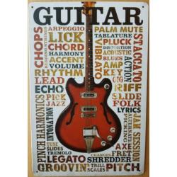 Guitar reclamebord wandbord van metaal vintage tekstbord