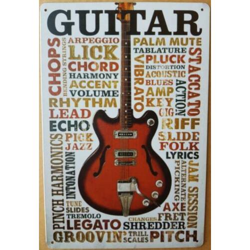 Guitar reclamebord wandbord van metaal vintage tekstbord