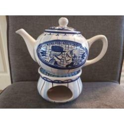 Blond amsterdam delftsblauw theepot met rechaud