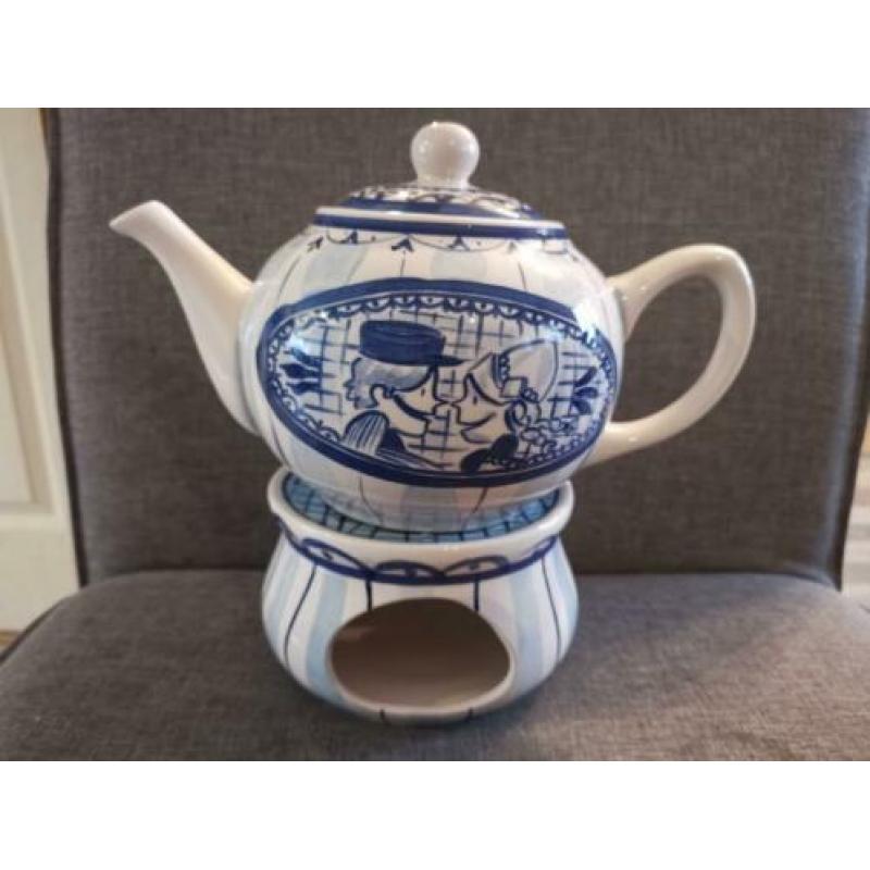Blond amsterdam delftsblauw theepot met rechaud