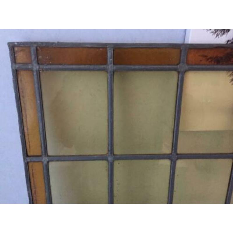 Mooi groot oud antiek glas in lood raam (Code: K )
