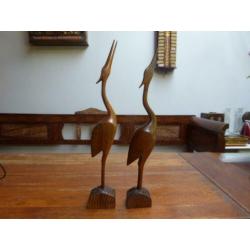 2 vintage houten kraanvogels