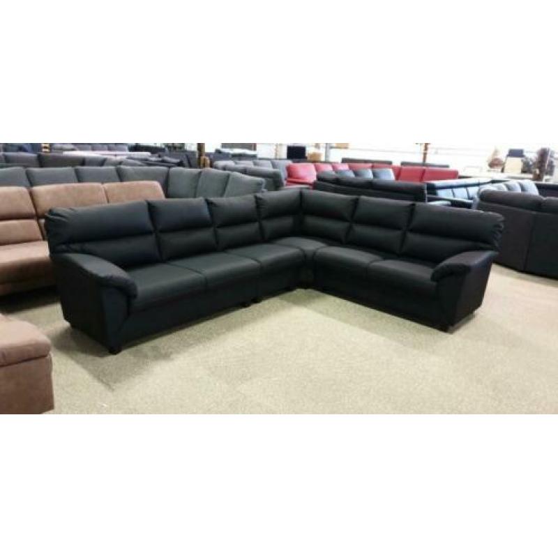 &340 zwart leder italiaans hoekbank