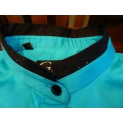 GAZOIL turquoise blouse met zwarte bewerkte boord