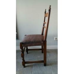 6 Stoelen klassiek eikenhout bruin beklede zitting