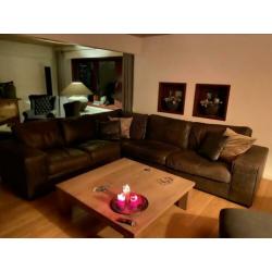 Mooie bank ECHT leer (runderleer) hoek bank - loungebank
