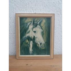 Vintage prent paarden. Retro schilderij. Brocant