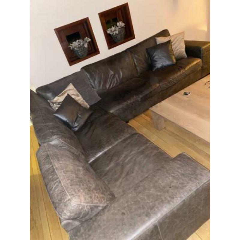 Mooie bank ECHT leer (runderleer) hoek bank - loungebank