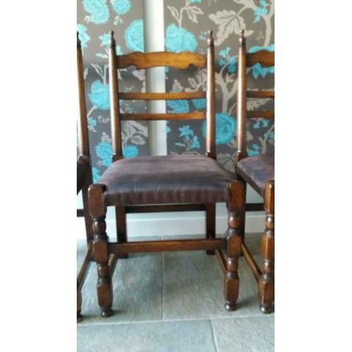 6 Stoelen klassiek eikenhout bruin beklede zitting
