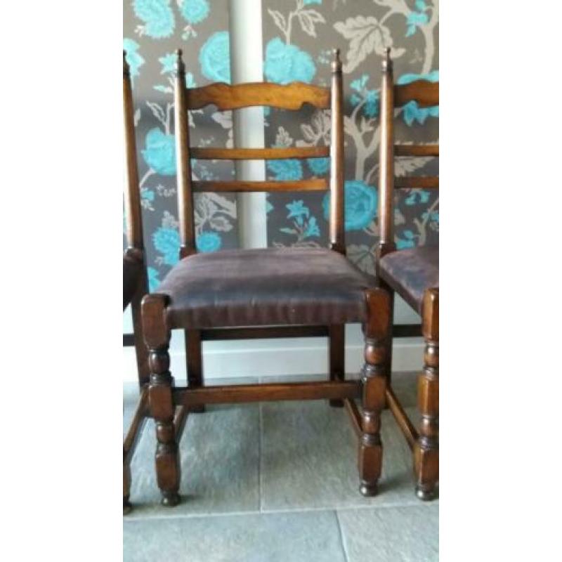 6 Stoelen klassiek eikenhout bruin beklede zitting