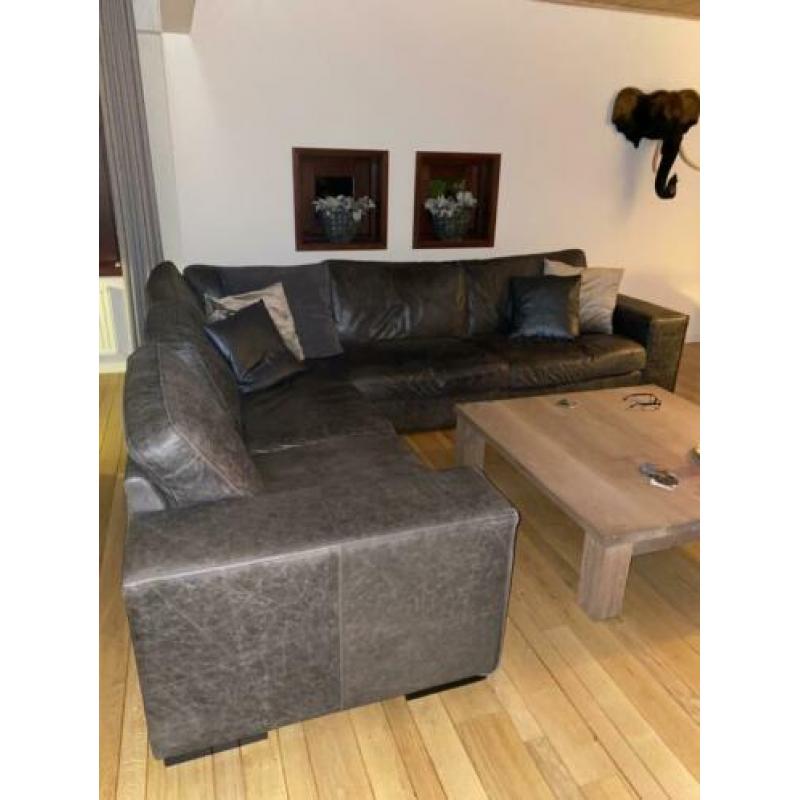 Mooie bank ECHT leer (runderleer) hoek bank - loungebank
