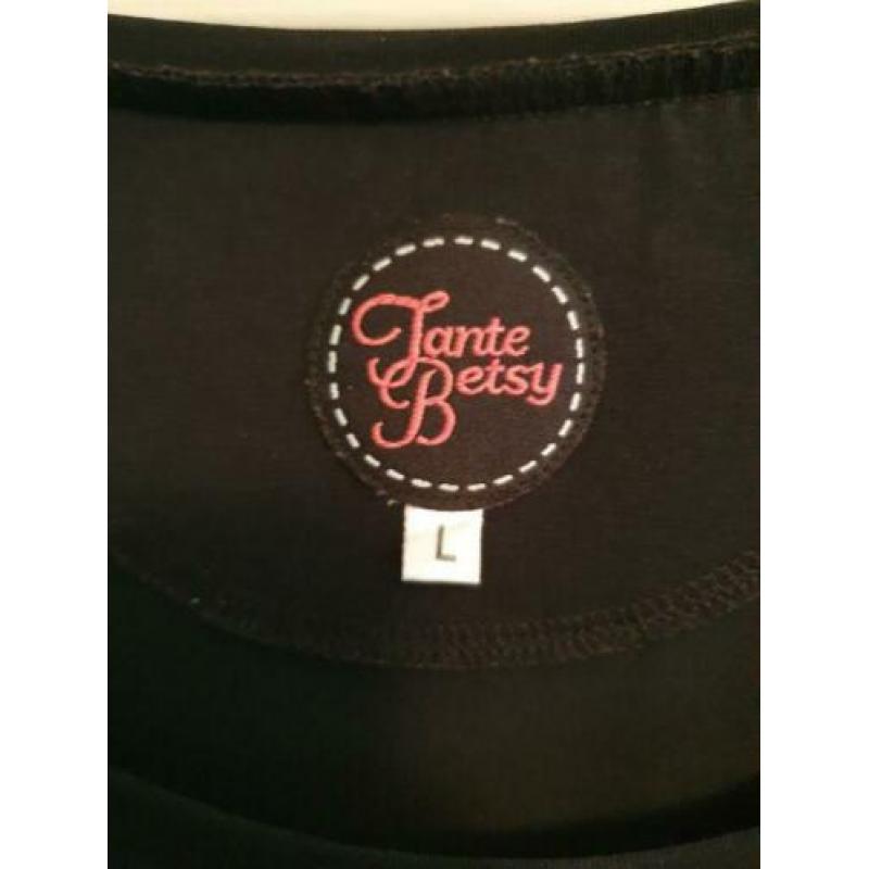 Tante Betsy jurk. Maat L, Zwart met witte bies.