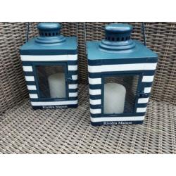 2 RM Riviera Maison Hampton Bay navy stripe lantaarns