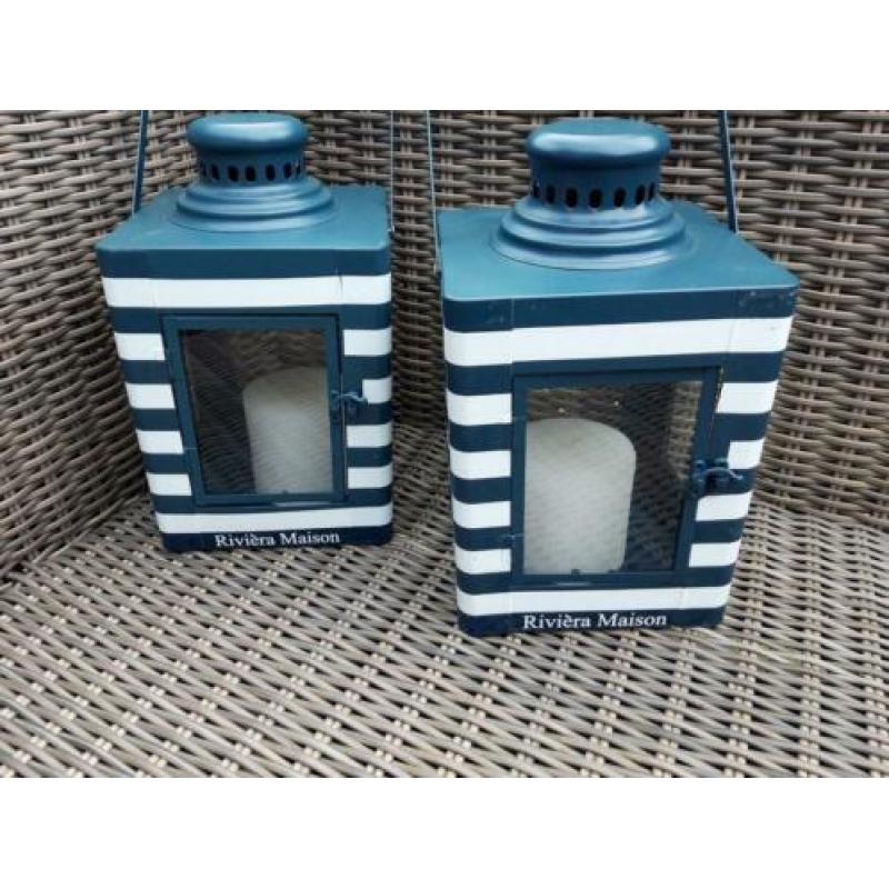 2 RM Riviera Maison Hampton Bay navy stripe lantaarns