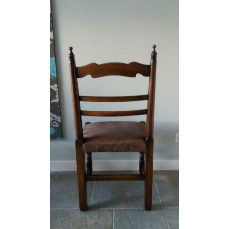 6 Stoelen klassiek eikenhout bruin beklede zitting