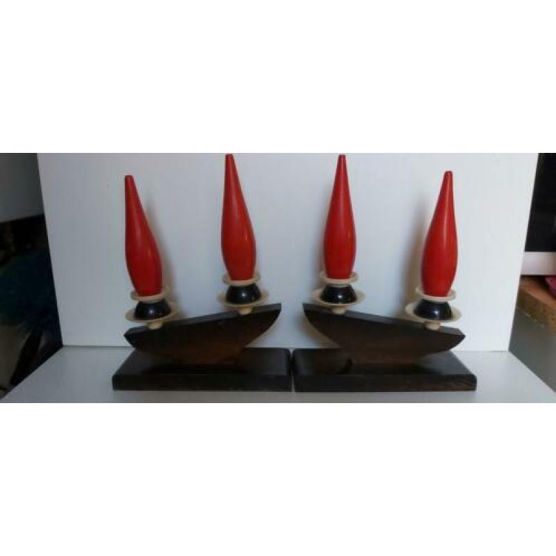 art deco kandelaars met houten kaarsen jaren 20
