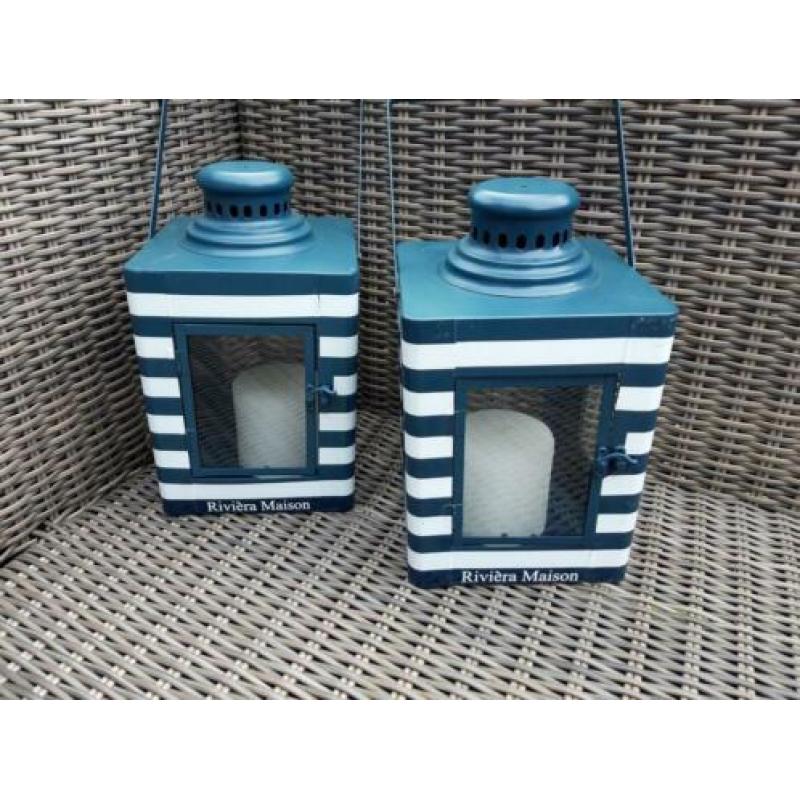 2 RM Riviera Maison Hampton Bay navy stripe lantaarns