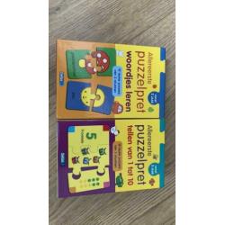 Twee maal allereerste puzzelpret, woordjes en cijfer puzzel