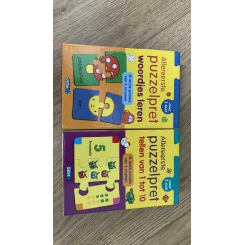 Twee maal allereerste puzzelpret, woordjes en cijfer puzzel