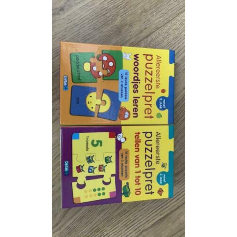 Twee maal allereerste puzzelpret, woordjes en cijfer puzzel