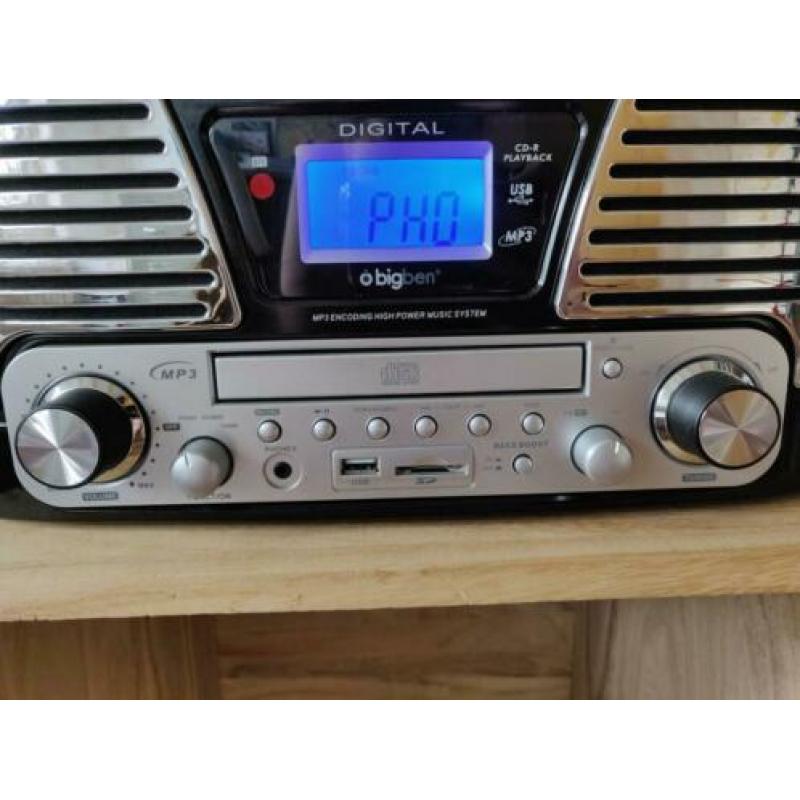 Mooie, retro Big Ben platenspeler inclusief houten meubel