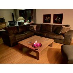 Mooie bank ECHT leer (runderleer) hoek bank - loungebank