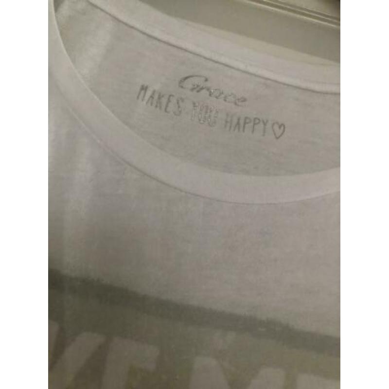 Dames t-shirt Grace wit met opdruk maat S