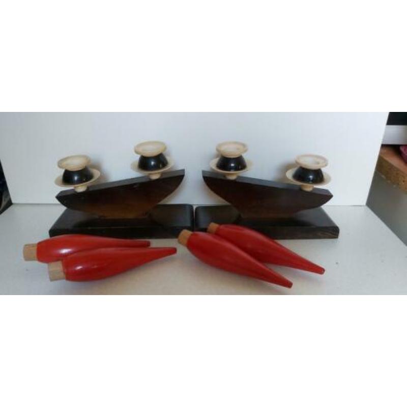 art deco kandelaars met houten kaarsen jaren 20