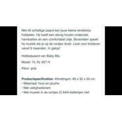 Pluche hobbelpaard van Babymix met muziek; nieuw