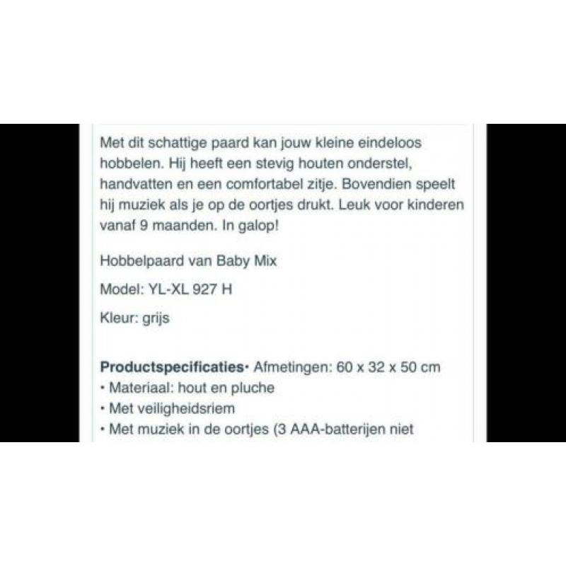 Pluche hobbelpaard van Babymix met muziek; nieuw