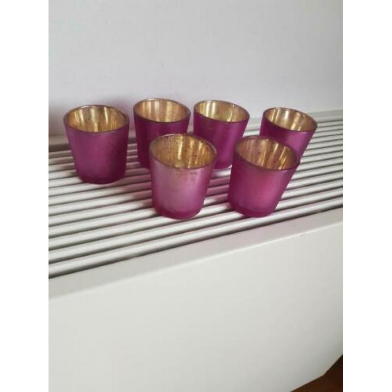6 mooie roze waxinelichthouders