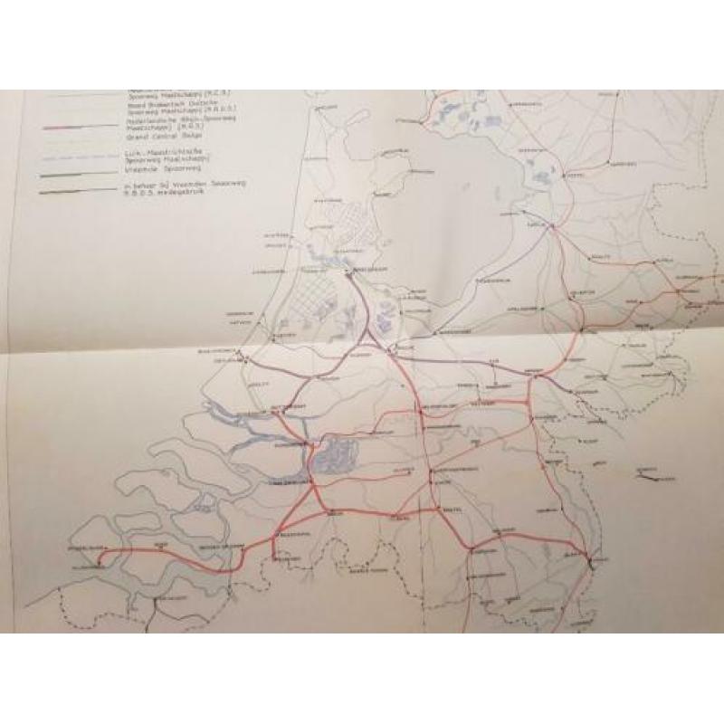 landkaart Nederlandse spoorwegennet in 1889, NS, treinkaart