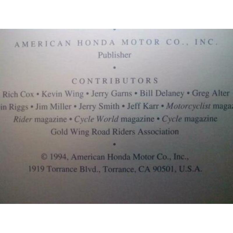 20 Jaar Honda Gold Wing motoren, Amerikaans jubileumboek